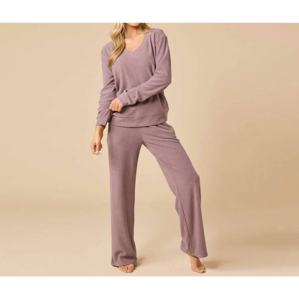 NEW SOFTIES vintage velvet v-neck with full leg pant in driftwood